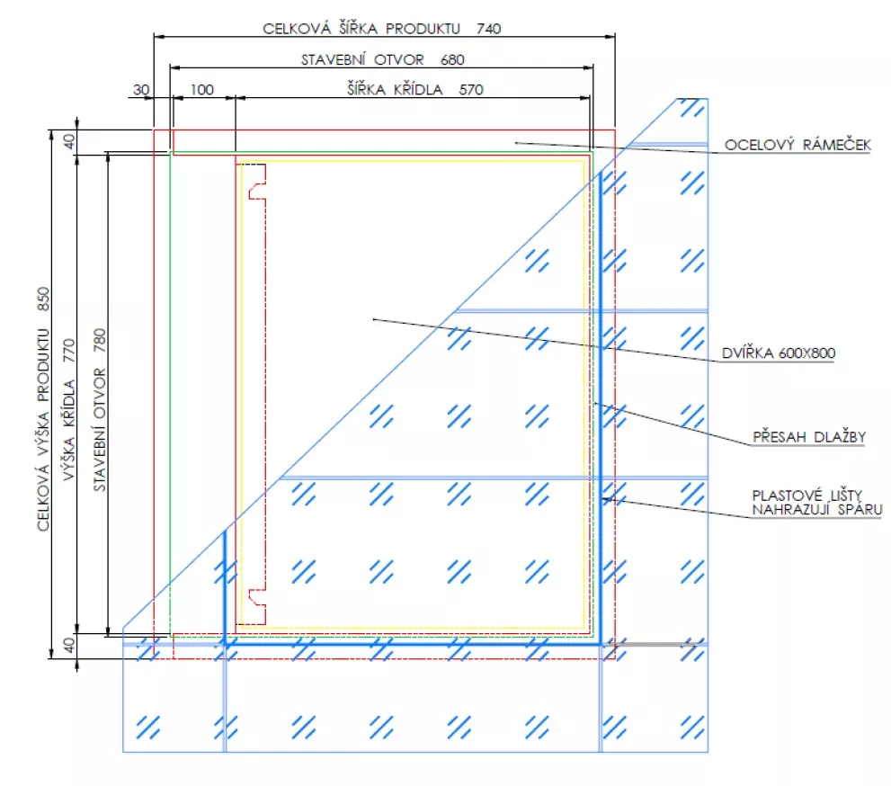Voděodolná revizní dvířka pod obklad 600x800